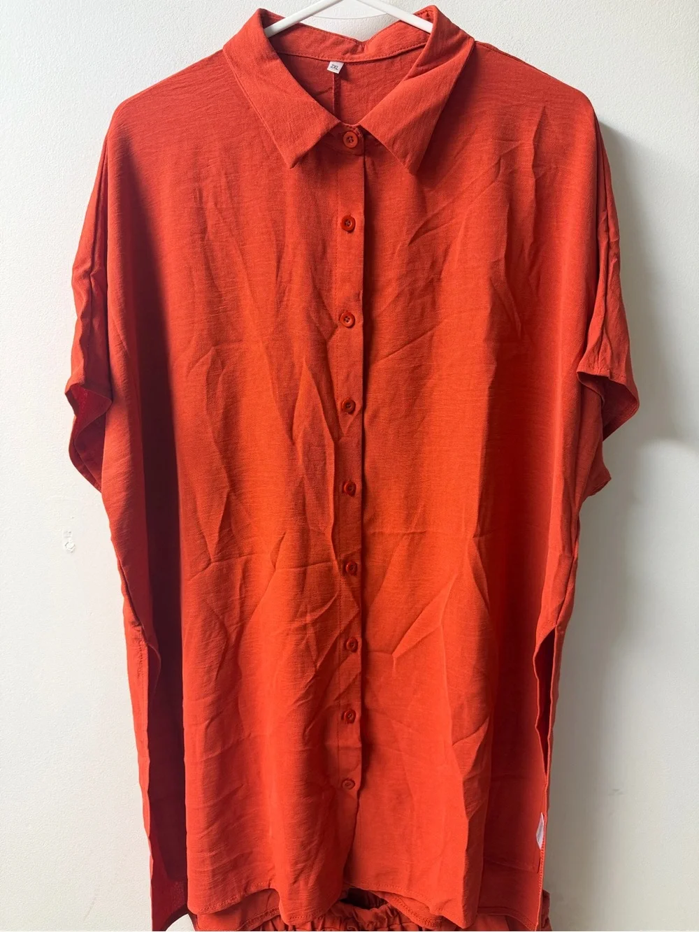 Women's Relaxed Button-Up Short Sleeve Tee & Shorts Set - Rust